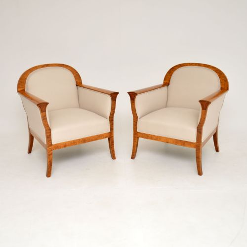 Pair of Antique Swedish Satin Birch Armchairs