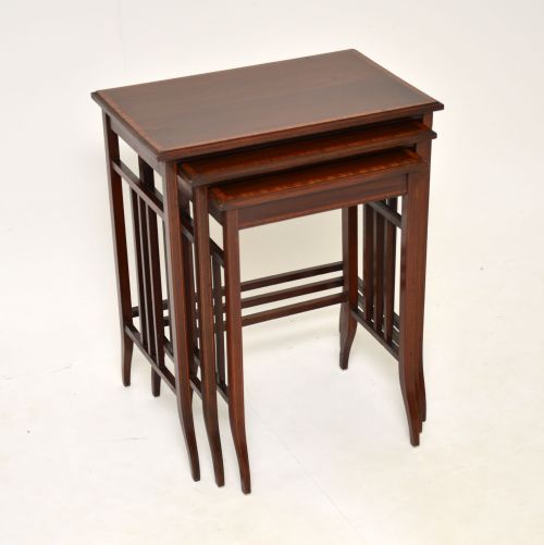 Antique Edwardian Inlaid Mahogany Nest of 3 Tables