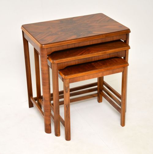 1930'S Art Deco Figured Walnut Nest of 3 Tables