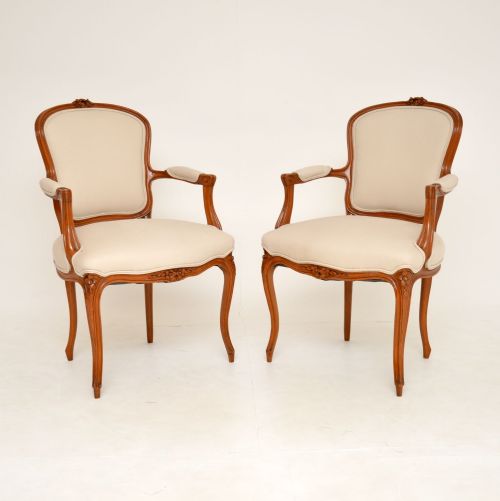 Pair of Antique French Walnut Salon Armchairs