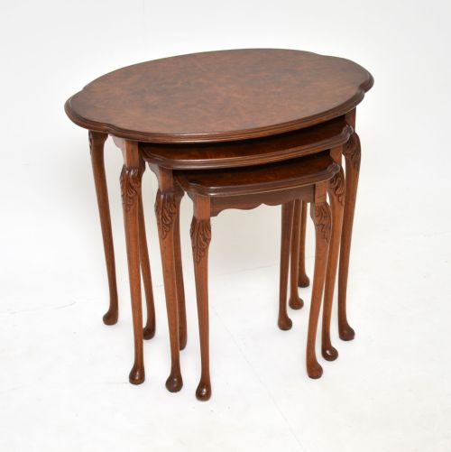 Antique Burr Walnut Nest of Three Tables