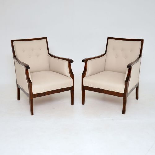 Pair of Antique Swedish Satin Birch Armchairs