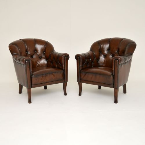 Pair of Antique Swedish Leather Armchairs
