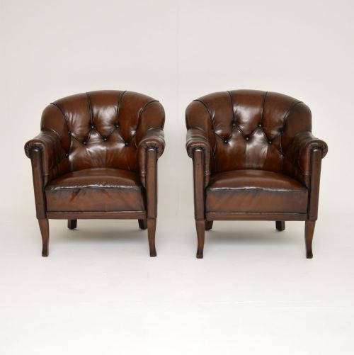 fig 1. Pair of Antique Swedish Leather Armchairs
