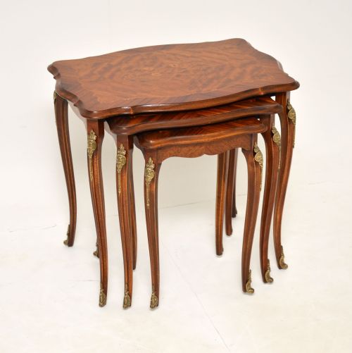 Antique French Inlaid Marquetry Nest of 3 Tables