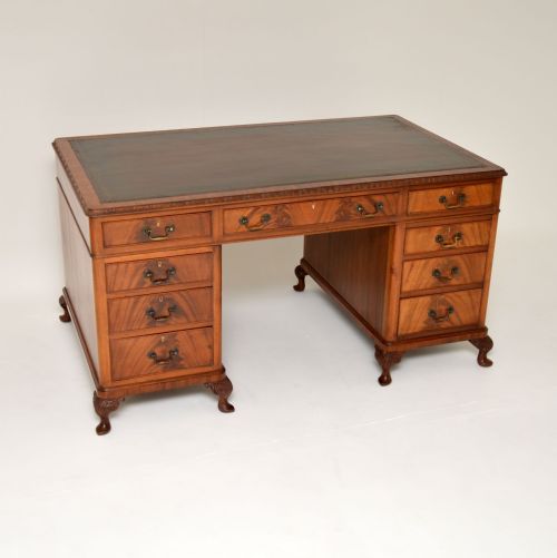 Antique Mahogany Leather Top Pedestal Desk