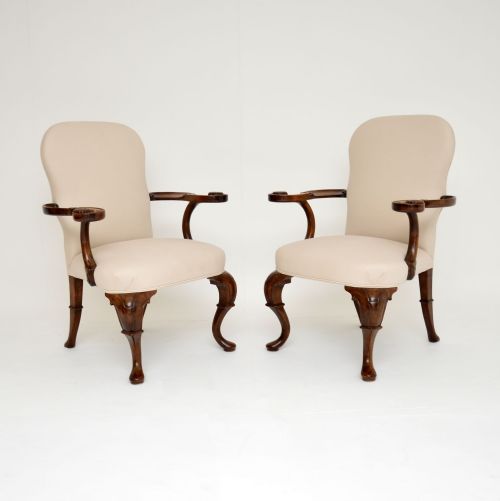 fig 1. Pair of Antique Carved Walnut Armchairs