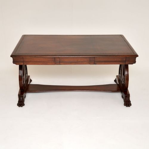 fig 1. Antique Colonial Padauk Wood Leather Top Partners Desk