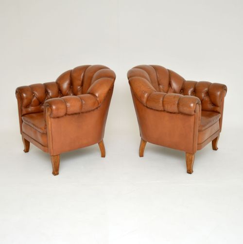 fig 1. Pair of Antique Swedish Leather Club Armchairs