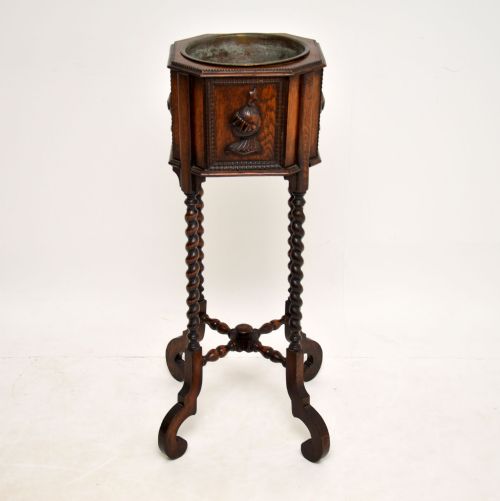fig 1. Antique Oak Barley Twist Jardiniere Planter Stand