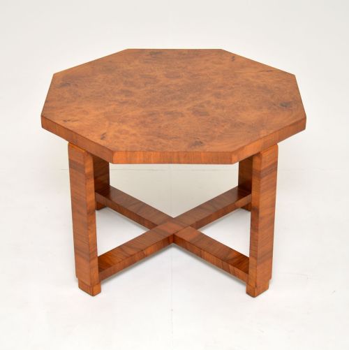1930'S Art Deco Burr Walnut Octagonal Coffee Table
