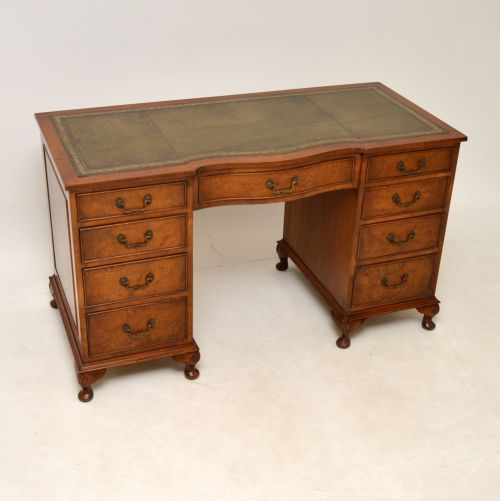 Antique Burr Walnut Pedestal Desk
