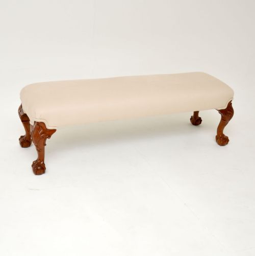 Antique Queen Anne Style Carved Walnut Stool
