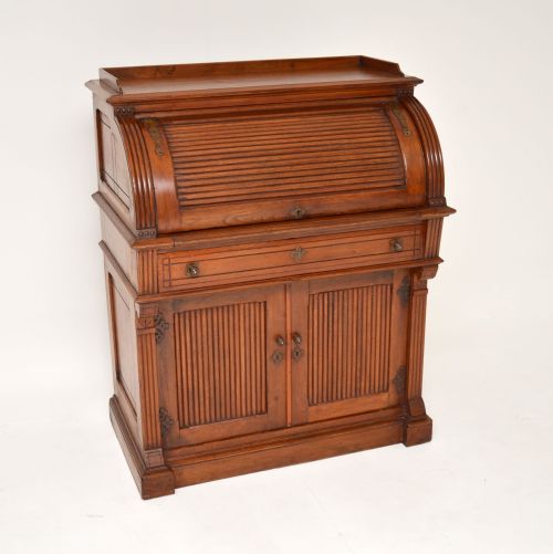 Antique Arts & Crafts Walnut Tambour Top Bureau