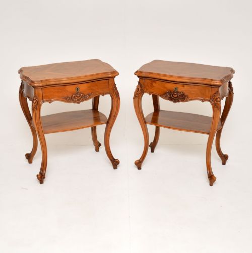 Pair of Antique French Walnut Side or Bedside Tables

