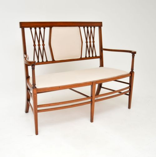 Antique Inlaid Mahogany Edwardian Sheraton Revival Settee