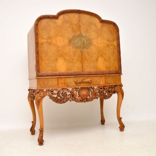 Antique Burr Walnut Cocktail Drinks Cabinet by Hille