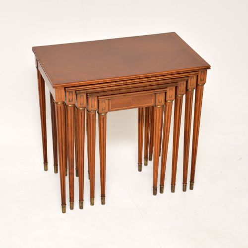 Antique French Nest of 5 Inlaid Walnut Tables