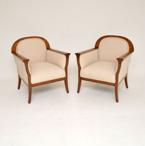 Pair of Antique Swedish Satin Birch Armchairs
