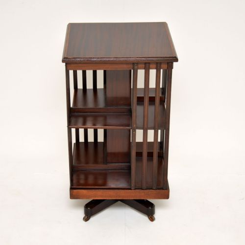 Antique Edwardian Inlaid Mahogany Revolving Bookcase