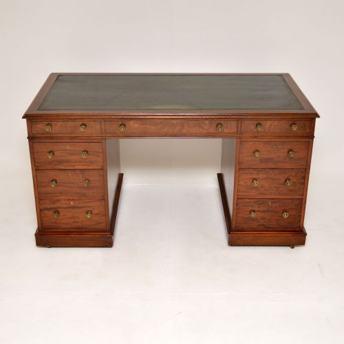fig 1. Large Antique Victorian Mahogany Pedestal Desk