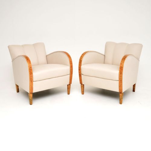 Pair of Swedish Art Deco Satin Birch Armchairs