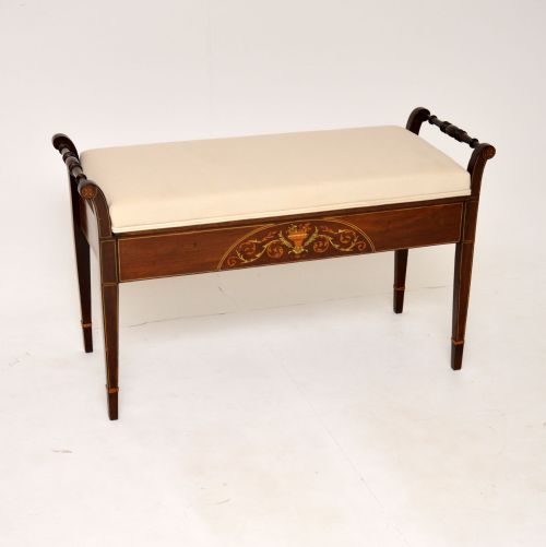 Antique Edwardian Inlaid Mahogany Piano Duet Stool
