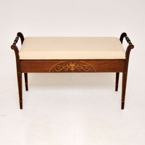 fig 1. Antique Edwardian Inlaid Mahogany Piano Duet Stool