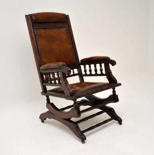 Antique Victorian Leather Rocking Chair