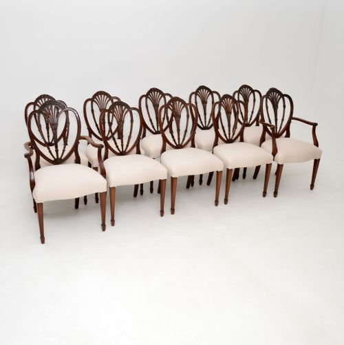 Set of 10 Antique Victorian Mahogany Hepplewhite Dining Chairs
