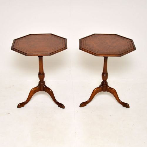 Pair of Antique Mahogany Leather Top Side Tables