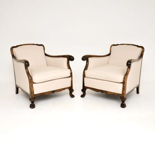 Pair of Antique Swedish Satin Birch Armchairs
