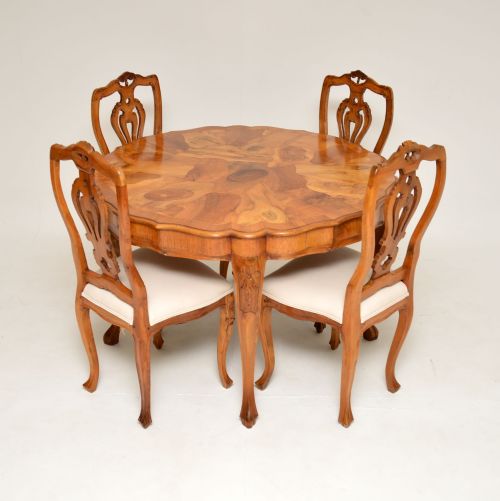Antique Dutch Olive Wood Dining Table & Four Chairs
