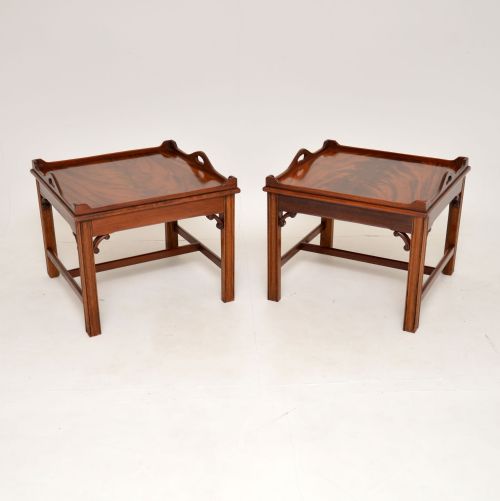 Pair of Antique Flame Mahogany Tray Top Side Tables