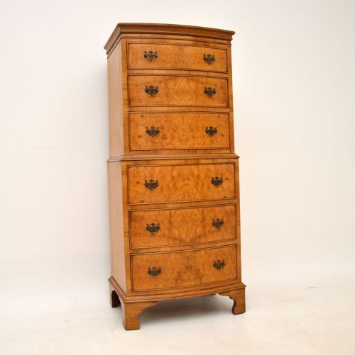Antique Georgian Style Burr Walnut Chest on Chest