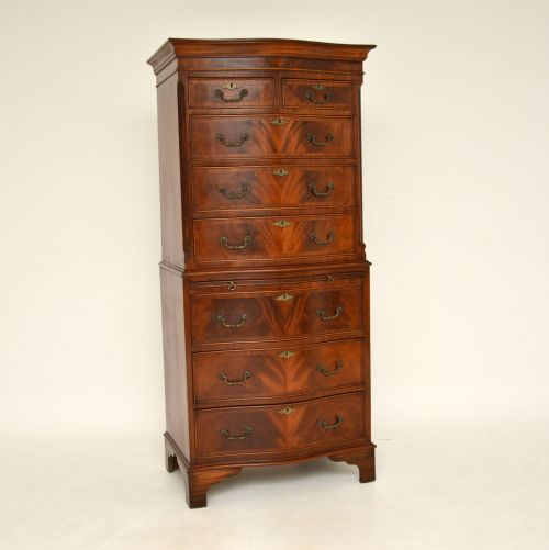 Antique Georgian Style Mahogany Serpentine Fronted Chest on Chest