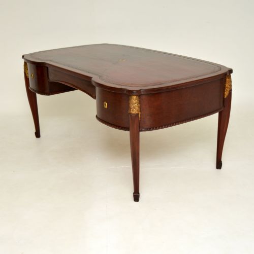 fig 1. Large Antique French Leather Top Mahogany Desk