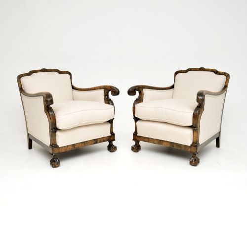 Pair of Antique Swedish Satin Birch Armchairs
