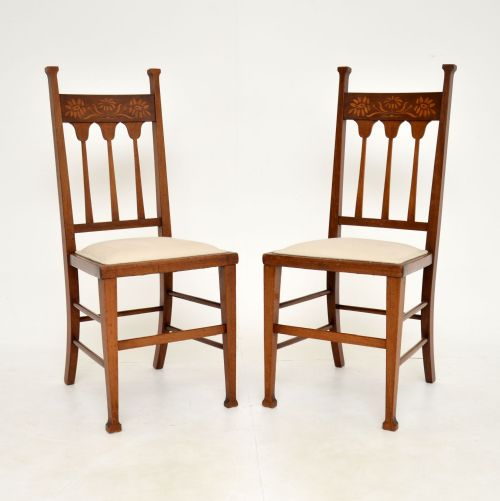 Pair of Antique Inlaid Mahogany Arts & Crafts Side Chairs