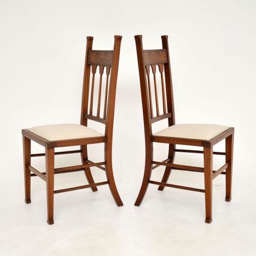 fig 1. Pair of Antique Inlaid Mahogany Arts & Crafts Side Chairs