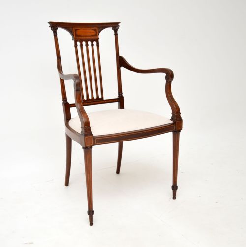 Antique Edwardian Inlaid Mahogany Armchair
