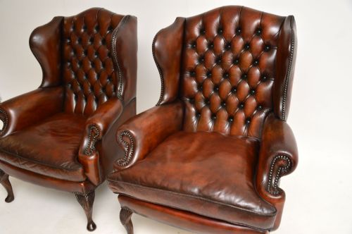fig 1. Pair of Antique Leather Wing Back Armchairs
