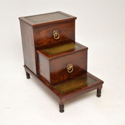 Antique Victorian Mahogany & Leather Library Steps
