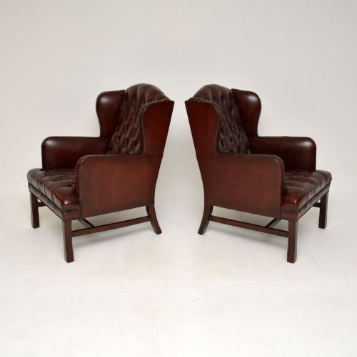 fig 1. Pair of Antique Swedish Leather Wing Back Armchairs