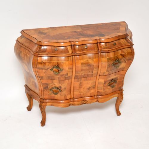 Antique Dutch Marquetry Bombe Commode in Olive Wood

