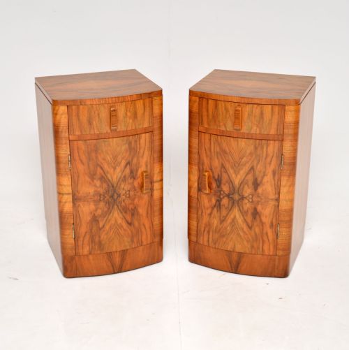 Pair of Art Deco Figured Walnut Bedside Cabinets