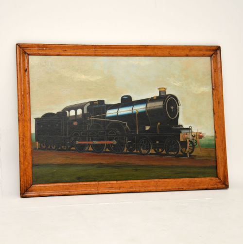 Antique Victorian Oil Painting Steam Locomotive Train