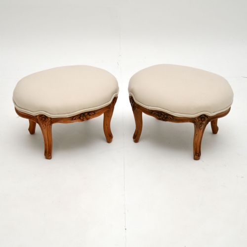 Pair of Antique French Carved Walnut Foot Stools