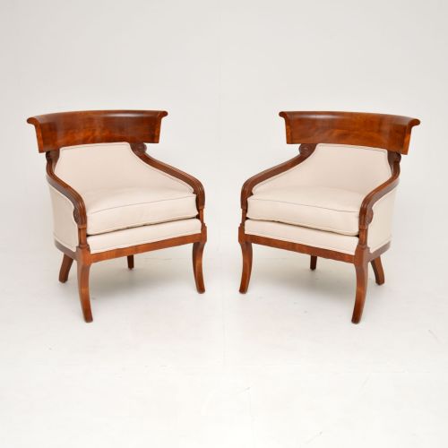 Pair of Antique Swedish Birch Armchairs
