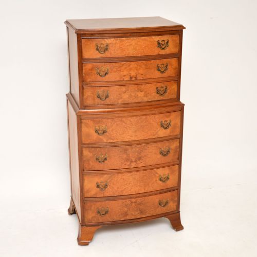 Antique Burr Walnut Chest on Chest of Drawers